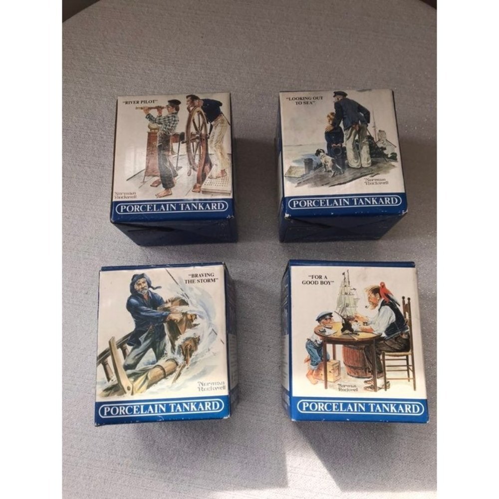 NIB set 4 Norman Rockwell Tankards